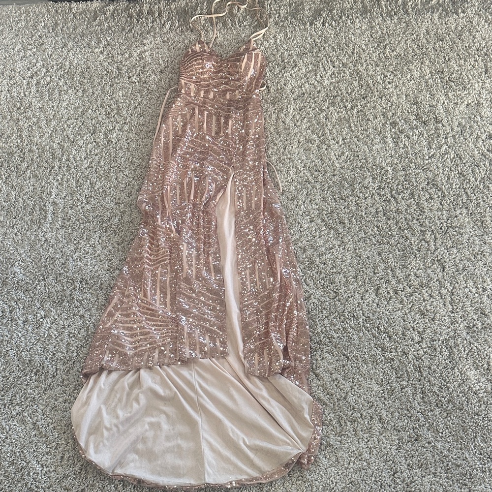 Glamorous Rose Gold Sequin Prom Dress with Train